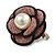 55mm Layered Dusty Pink Fabric with Cream Faux Pearl Bead Flower Brooch/ Clip - view 4
