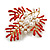 Red Enamel White Faux Pearl Floral Brooch In Gold Tone - 60mm Tall - view 6
