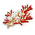 Red Enamel White Faux Pearl Floral Brooch In Gold Tone - 60mm Tall - view 7