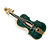 Green Enamel Violin Musical Instrument Brooch in Gold Tone - 50mm Tall - view 7