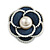 55mm Layered Blue Denim Fabric with White Faux Pearl Bead Flower Brooch/ Clip - view 2