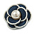 55mm Layered Blue Denim Fabric with White Faux Pearl Bead Flower Brooch/ Clip - view 5