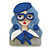 Elegant Stewardess in The Blue Glasses Acrylic Brooch in Blue/Cream - 65mm Tall - view 2