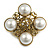 Vintage Inspired Faux Pearl Filigree Cross Brooch/Pendant in Aged Gold Tone - 40mm Tall - view 2