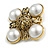 Vintage Inspired Faux Pearl Filigree Cross Brooch/Pendant in Aged Gold Tone - 40mm Tall - view 5