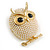 Cream Faux Pearl Owl Brooch in Gold Tone - 35mm Tall - view 2