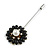 Black Enamel Daisy Flower with Pearl Bead Lapel, Hat, Suit, Tuxedo, Collar, Scarf, Coat Stick Brooch Pin In Silver Tone Metal/80mm Long - view 2