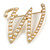 'W' Large Gold Plated White Faux Pearl Letter W Alphabet Initial Brooch Personalised Jewellery Gift - 50mm Tall - view 2