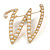'W' Large Gold Plated White Faux Pearl Letter W Alphabet Initial Brooch Personalised Jewellery Gift - 50mm Tall