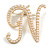 'N' Large Gold Plated White Faux Pearl Letter N Alphabet Initial Brooch Personalised Jewellery Gift - 55mm Tall - view 2