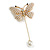 Faux Pearl Crystal Butterfly Lapel, Hat, Suit, Tuxedo, Collar, Scarf, Coat Stick Brooch Pin 85mm Long - view 6