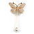 Faux Pearl Crystal Butterfly Lapel, Hat, Suit, Tuxedo, Collar, Scarf, Coat Stick Brooch Pin 85mm Long - view 2