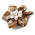 50mm/Brown Shell with Freshwater Pearl Bead Asymmetric Flower Brooch/Handmade/Slight Variation In Colour/Size/Shape/Natural Irregularities - view 2