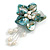 50mm D/Light Blue Shell with Freshwater Pearl Bead Tassel Asymmetric Flower Brooch/Slight Variation In Colour/Size/Shape/Natural Irregularities - view 2
