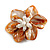 50mm/Orange Shell with Freshwater Pearl Bead Asymmetric Flower Brooch/Handmade/Slight Variation In Colour/Size/Shape/Natural Irregularities - view 4