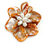 50mm/Orange Shell with Freshwater Pearl Bead Asymmetric Flower Brooch/Handmade/Slight Variation In Colour/Size/Shape/Natural Irregularities - view 2