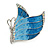 AB Crystals/Sky Blue Enamel Butterfly Brooch In Silver Tone Metal - 45mm Across