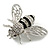Clear Crystal Black Enamel Bee Brooch in Silver Tone - 40mm Across