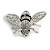 Clear Crystal Black Enamel Bee Brooch in Silver Tone - 40mm Across - view 4