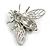 Clear Crystal Black Enamel Bee Brooch in Silver Tone - 40mm Across - view 5