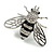 Clear Crystal Black Enamel Bee Brooch in Silver Tone - 40mm Across - view 2