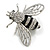 Clear Crystal Black Enamel Bee Brooch in Silver Tone - 40mm Across - view 8