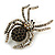 Vintage Style AB/Clear/Black Crystal Spider Brooch In Aged Gold Tone Metal - 50mm Long - view 2