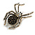 Vintage Style AB/Clear/Black Crystal Spider Brooch In Aged Gold Tone Metal - 50mm Long - view 6