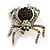 Vintage Style AB/Clear/Black Crystal Spider Brooch In Aged Gold Tone Metal - 50mm Long - view 5