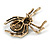 Vintage Style AB/Clear/Black Crystal Spider Brooch In Aged Gold Tone Metal - 50mm Long - view 4