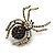 Vintage Style AB/Clear/Black Crystal Spider Brooch In Aged Gold Tone Metal - 50mm Long - view 7