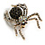 Vintage Style AB/Clear/Black Crystal Spider Brooch In Aged Gold Tone Metal - 50mm Long - view 8