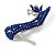 Sapphire Blue Crystal High Heel Shoe Brooch In Silver Tone Metal - 40mm L - view 4