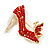 Red Crystal High Heel Shoe Brooch In Gold Tone Metal - 40mm L - view 5