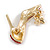 Red Crystal High Heel Shoe Brooch In Gold Tone Metal - 40mm L - view 6
