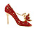 Red Crystal High Heel Shoe Brooch In Gold Tone Metal - 40mm L - view 2