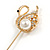 Gold Tone Crystal, Pearl Swan Lapel, Hat, Suit, Tuxedo, Collar, Scarf, Coat Stick Brooch Pin - 65mm L - view 4