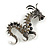 90mm Long/ Grey/ Black Crystal Chinese Dragon Large Brooch in Aged Silver Tone
