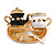 Black/White Enamel Teapot Teacup and Spoon on The Tray Dimentional Brooch in Gold Tone/ Cartoon Style - 35mm Across - view 2