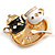 Black/White Enamel Teapot Teacup and Spoon on The Tray Dimentional Brooch in Gold Tone/ Cartoon Style - 35mm Across - view 4