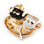 Black/White Enamel Teapot Teacup and Spoon on The Tray Dimentional Brooch in Gold Tone/ Cartoon Style - 35mm Across - view 5