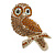 Amber/Citrine/AB Crystal Owl Brooch In Gold Tone - 70mm Long - view 2