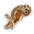 Amber/Citrine/AB Crystal Owl Brooch In Gold Tone - 70mm Long - view 7
