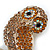 Amber/Citrine/AB Crystal Owl Brooch In Gold Tone - 70mm Long - view 4