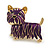 Purple Enamel Yorkie Dog Brooch In Gold Tone Metal - 35mm Across - view 2