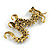 90mm Long/ Topaz/ Citrine/ Amber/ Black Crystal Chinese Dragon Large Brooch in Aged Gold Tone - view 4