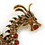 90mm Long/ Topaz/ Citrine/ Amber/ Black Crystal Chinese Dragon Large Brooch in Aged Gold Tone - view 5