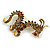 90mm Long/ Topaz/ Citrine/ Amber/ Black Crystal Chinese Dragon Large Brooch in Aged Gold Tone - view 7