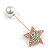 AB Crystal Star, Pearl Bead Lapel, Hat, Suit, Tuxedo, Collar, Scarf, Coat Stick Brooch Pin In Rose Gold Tone Metal - 70mm L - view 2
