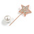 AB Crystal Star, Pearl Bead Lapel, Hat, Suit, Tuxedo, Collar, Scarf, Coat Stick Brooch Pin In Rose Gold Tone Metal - 70mm L - view 5